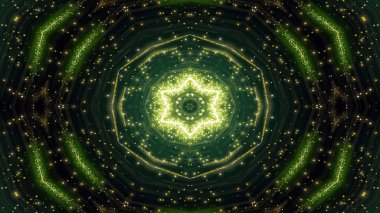 Soyut renkli parlak ve hipnotik kavram simetrik desen süs dekoratif Kaleidoscope hareketi geometrik daire ve yıldız şekli
