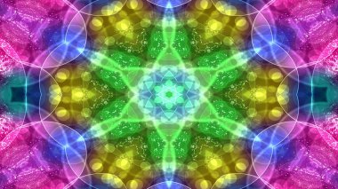 Soyut renkli parlak ve hipnotik kavram simetrik desen süs dekoratif Kaleidoscope hareketi geometrik daire ve yıldız şekli