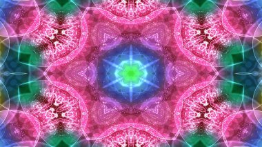 Soyut renkli parlak ve hipnotik kavram simetrik desen süs dekoratif Kaleidoscope hareketi geometrik daire ve yıldız şekli