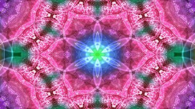 Soyut renkli parlak ve hipnotik kavram simetrik desen süs dekoratif Kaleidoscope hareketi geometrik daire ve yıldız şekli