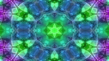 Soyut renkli parlak ve hipnotik kavram simetrik desen süs dekoratif Kaleidoscope hareketi geometrik daire ve yıldız şekli