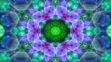 Soyut renkli parlak ve hipnotik kavram simetrik desen süs dekoratif Kaleidoscope hareketi geometrik daire ve yıldız şekli