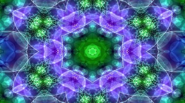 Soyut renkli parlak ve hipnotik kavram simetrik desen süs dekoratif Kaleidoscope hareketi geometrik daire ve yıldız şekli