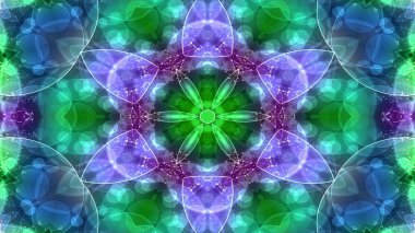 Soyut renkli parlak ve hipnotik kavram simetrik desen süs dekoratif Kaleidoscope hareketi geometrik daire ve yıldız şekli