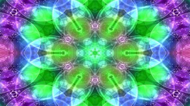 Soyut renkli parlak ve hipnotik kavram simetrik desen süs dekoratif Kaleidoscope hareketi geometrik daire ve yıldız şekli
