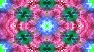 Soyut renkli parlak ve hipnotik kavram simetrik desen süs dekoratif Kaleidoscope hareketi geometrik daire ve yıldız şekli