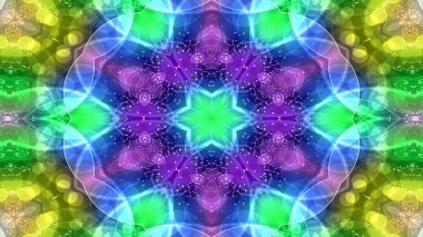 Soyut renkli parlak ve hipnotik kavram simetrik desen süs dekoratif Kaleidoscope hareketi geometrik daire ve yıldız şekli