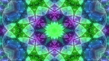 Soyut renkli parlak ve hipnotik kavram simetrik desen süs dekoratif Kaleidoscope hareketi geometrik daire ve yıldız şekli