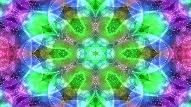 Soyut renkli parlak ve hipnotik kavram simetrik desen süs dekoratif Kaleidoscope hareketi geometrik daire ve yıldız şekli