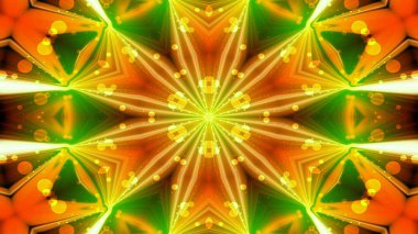 Soyut renkli parlak ve hipnotik kavram simetrik desen süs dekoratif Kaleidoscope hareketi geometrik daire ve yıldız şekli