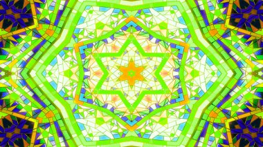 Soyut renkli parlak ve hipnotik kavram simetrik desen süs dekoratif Kaleidoscope hareketi geometrik daire ve yıldız şekli