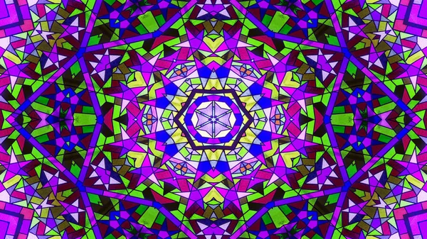 彩色闪亮催眠概念对称图案观赏装饰万花筒运动几何圈与星形 — 图库照片
