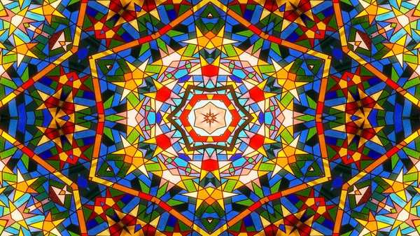 Soyut renkli parlak ve hipnotik kavram simetrik desen süs dekoratif Kaleidoscope hareketi geometrik daire ve yıldız şekli