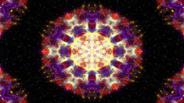 Soyut renkli parlak ve hipnotik kavram simetrik desen süs dekoratif Kaleidoscope hareketi geometrik daire ve yıldız şekli
