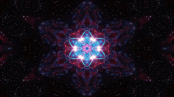 抽象的なカラフルな光沢のある 催眠概念対称パターン装飾装飾的な万華鏡運動幾何学的な円と星の形 — ストック写真