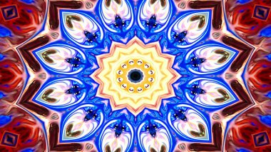 Soyut Renkli Simetrik Desensel Dekoratif Kaleydoskop Hareketi Geometrik Çember ve Yıldız Şekilleri