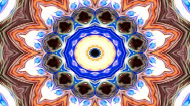 Soyut Renkli Simetrik Desensel Dekoratif Kaleydoskop Hareketi Geometrik Çember ve Yıldız Şekilleri