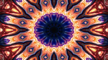 Soyut Renkli Simetrik Desensel Dekoratif Kaleydoskop Hareketi Geometrik Çember ve Yıldız Şekilleri