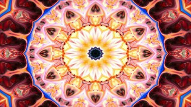 Soyut Renkli Simetrik Desensel Dekoratif Kaleydoskop Hareketi Geometrik Çember ve Yıldız Şekilleri