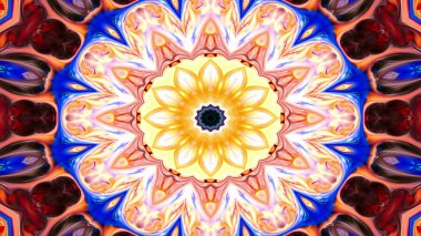 Soyut Renkli Simetrik Desensel Dekoratif Kaleydoskop Hareketi Geometrik Çember ve Yıldız Şekilleri