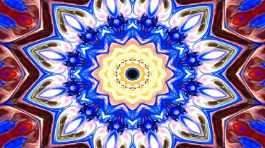 Soyut Renkli Simetrik Desensel Dekoratif Kaleydoskop Hareketi Geometrik Çember ve Yıldız Şekilleri