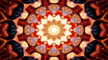 Soyut Renkli Simetrik Desensel Dekoratif Kaleydoskop Hareketi Geometrik Çember ve Yıldız Şekilleri