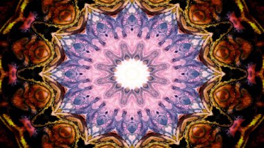 Soyut Renkli Simetrik Desensel Dekoratif Kaleydoskop Hareketi Geometrik Çember ve Yıldız Şekilleri