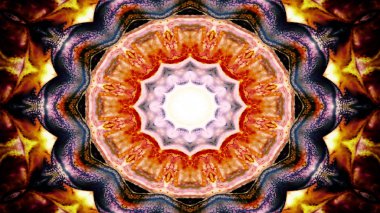 Soyut Renkli Simetrik Desensel Dekoratif Kaleydoskop Hareketi Geometrik Çember ve Yıldız Şekilleri