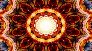 Soyut Renkli Simetrik Desensel Dekoratif Kaleydoskop Hareketi Geometrik Çember ve Yıldız Şekilleri