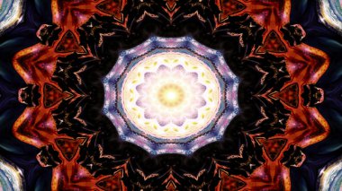 Soyut Renkli Simetrik Desensel Dekoratif Kaleydoskop Hareketi Geometrik Çember ve Yıldız Şekilleri