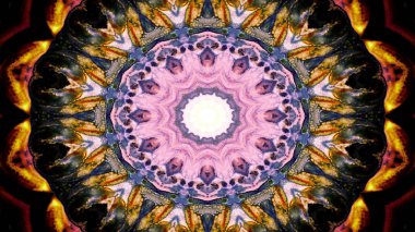 Soyut Renkli Simetrik Desensel Dekoratif Kaleydoskop Hareketi Geometrik Çember ve Yıldız Şekilleri