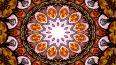 Soyut Renkli Simetrik Desensel Dekoratif Kaleydoskop Hareketi Geometrik Çember ve Yıldız Şekilleri