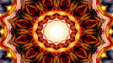 Soyut Renkli Simetrik Desensel Dekoratif Kaleydoskop Hareketi Geometrik Çember ve Yıldız Şekilleri