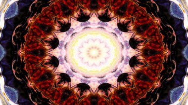 Soyut Renkli Simetrik Desensel Dekoratif Kaleydoskop Hareketi Geometrik Çember ve Yıldız Şekilleri