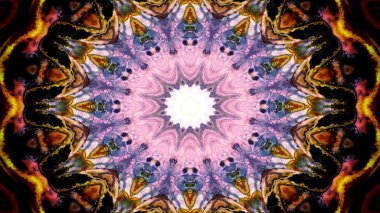 Soyut Renkli Simetrik Desensel Dekoratif Kaleydoskop Hareketi Geometrik Çember ve Yıldız Şekilleri