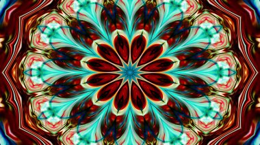 Soyut Renkli Simetrik Desensel Dekoratif Kaleydoskop Hareketi Geometrik Çember ve Yıldız Şekilleri