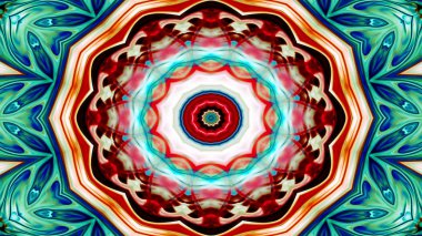 Soyut Renkli Simetrik Desensel Dekoratif Kaleydoskop Hareketi Geometrik Çember ve Yıldız Şekilleri