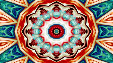 Soyut Renkli Simetrik Desensel Dekoratif Kaleydoskop Hareketi Geometrik Çember ve Yıldız Şekilleri