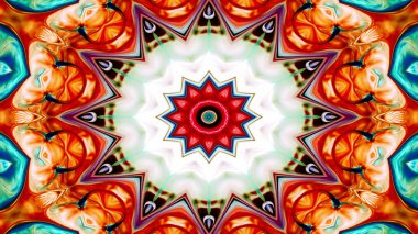 Soyut Renkli Simetrik Desensel Dekoratif Kaleydoskop Hareketi Geometrik Çember ve Yıldız Şekilleri