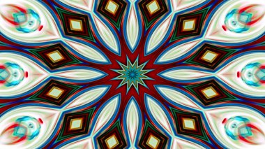 Soyut Renkli Simetrik Desensel Dekoratif Kaleydoskop Hareketi Geometrik Çember ve Yıldız Şekilleri