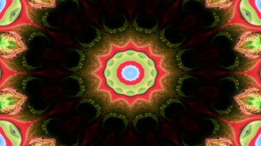 Soyut Renkli Simetrik Desensel Dekoratif Kaleydoskop Hareketi Geometrik Çember ve Yıldız Şekilleri