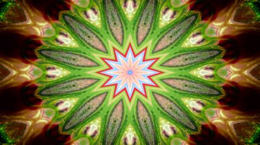 Soyut Renkli Simetrik Desensel Dekoratif Kaleydoskop Hareketi Geometrik Çember ve Yıldız Şekilleri