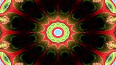 Soyut Renkli Simetrik Desensel Dekoratif Kaleydoskop Hareketi Geometrik Çember ve Yıldız Şekilleri