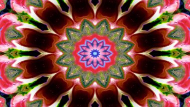 Soyut Renkli Simetrik Desensel Dekoratif Kaleydoskop Hareketi Geometrik Çember ve Yıldız Şekilleri