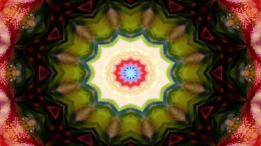 Soyut Renkli Simetrik Desensel Dekoratif Kaleydoskop Hareketi Geometrik Çember ve Yıldız Şekilleri