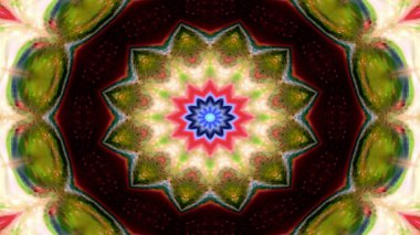 Soyut Renkli Simetrik Desensel Dekoratif Kaleydoskop Hareketi Geometrik Çember ve Yıldız Şekilleri