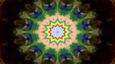 Soyut Renkli Simetrik Desensel Dekoratif Kaleydoskop Hareketi Geometrik Çember ve Yıldız Şekilleri