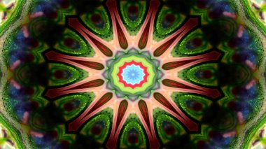 Soyut Renkli Simetrik Desensel Dekoratif Kaleydoskop Hareketi Geometrik Çember ve Yıldız Şekilleri