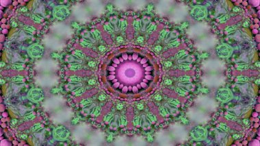 Soyut Renkli Simetrik Desensel Dekoratif Kaleydoskop Hareketi Geometrik Çember ve Yıldız Şekilleri