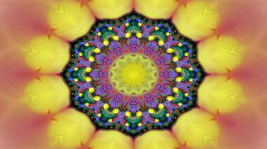 Soyut Renkli Simetrik Desensel Dekoratif Kaleydoskop Hareketi Geometrik Çember ve Yıldız Şekilleri